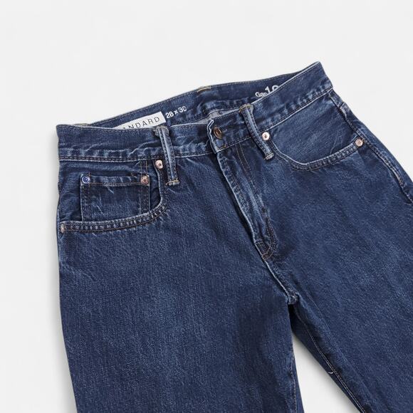 Gap 1969 Standard Jeans Mens 28x30 Blue Dark Wash Straight Leg Preppy Classic - Picture 9 of 11